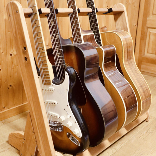 24時間以内に発送】手作り木工 木製ギタースタンド （チーク）5本掛け  