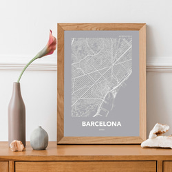 アートポスター MAP バルセロナ スペイン グレー L判 ハガキ 2L判 A4 A3 B3 A2 B2 アート 3枚目の画像
