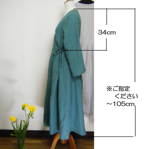 再値下げしました! リネン100% カシュクール ロング ワンピース 春夏【ブラウングレー】リネン100%カシュクール風ブラウジング