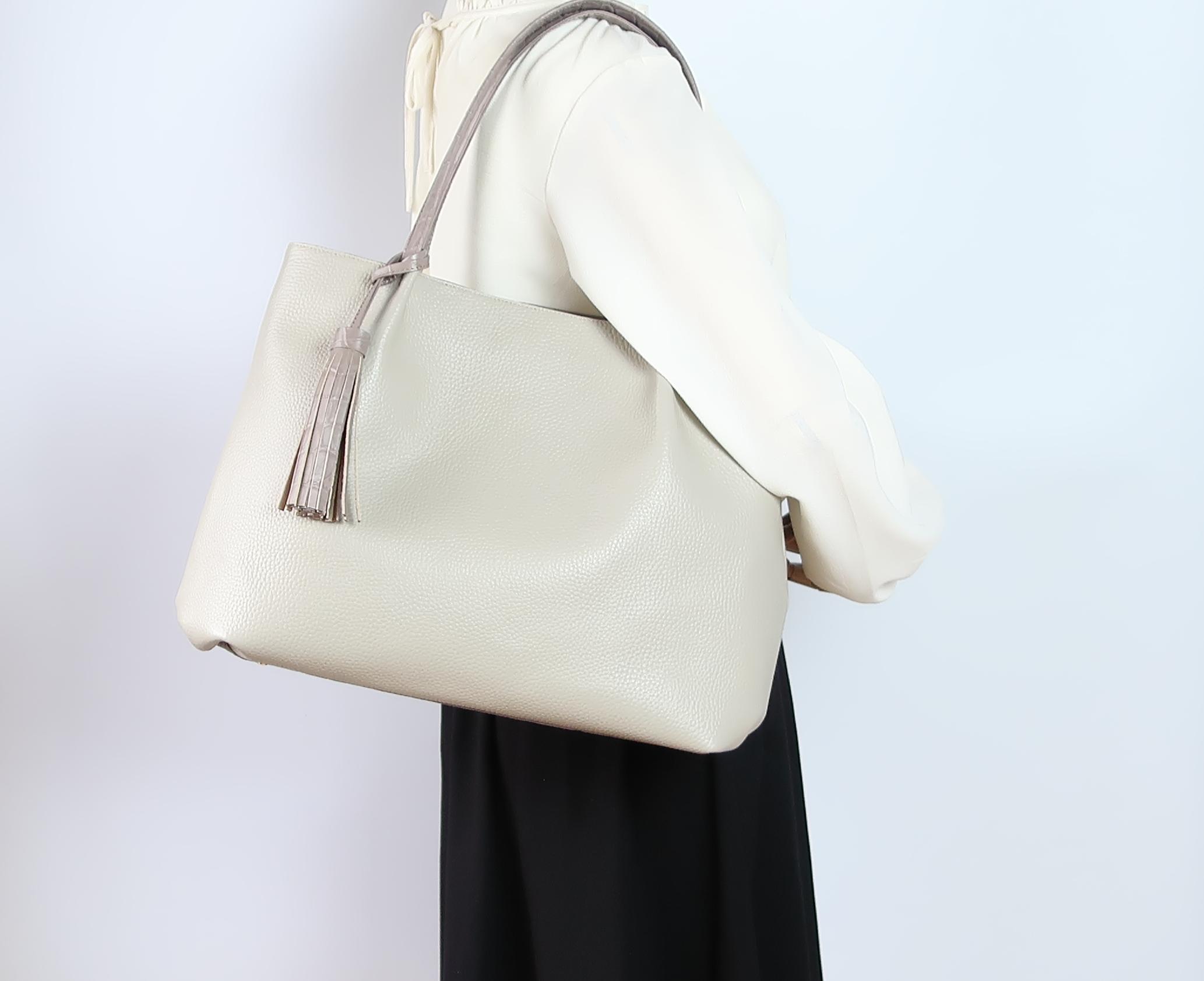 ふんわりタックトート(L)☆彡サンドベージュ×グレージュ・受注製作・Ａ4サイズ