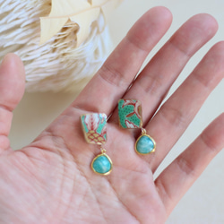 定做 伊万裡燒 金繼 耳環/綠葉圖案 Amazonite Marron 傳統工藝品 陶瓷 第2張的照片