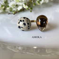 【フォークリング】宝石質スモーキークォーツAAA ×ダルメシアンジャスパー 19枚目の画像