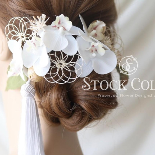 ミニ胡蝶蘭と水引飾りのヘッドドレス ヘアアクセサリー 髪飾り