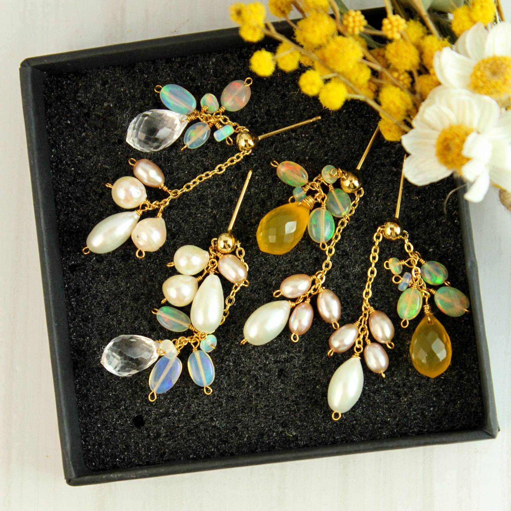 【左右長さ調整可能✿】粒厳選 花束ピアス（スライドチェーン・スタッドピアス）