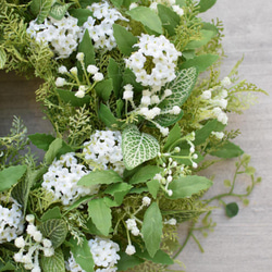 再販【Creema限定】爽やか1年中飾れる 白い小花が可愛いグリーンリース♪_30センチ 5枚目の画像