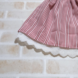 【size90】チェック柄のギャザースカート（赤）　裏地付 2枚目の画像