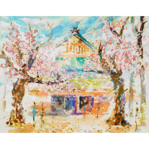 油絵　春の杉 三春の滝桜〈F10号〉 肉筆油彩画 - 三宝堂オンラインショップ