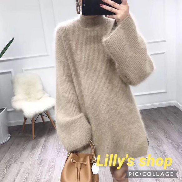 ビンテージ ニットワンピース モヘアニット イタリア製 モヘア ワンピース Lillys秋冬コーデ❤️ハイネック モヘアニットワンピース レディース