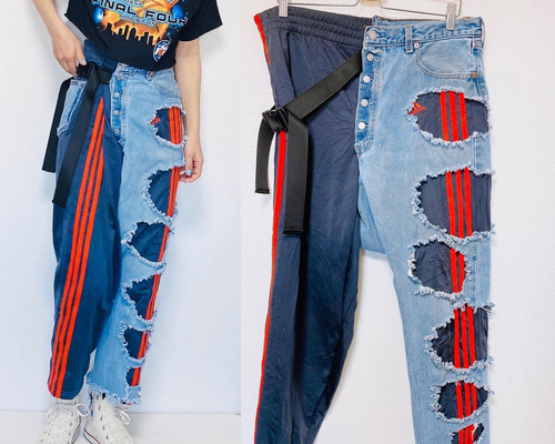 デニム トラックパンツ リメイクデニム