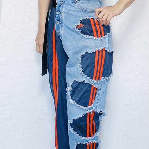 古着リメイク　 デニムパンツ　リメイク　トラックパンツ リメイクトラックパンツ ロングパンツ Concept store 通販