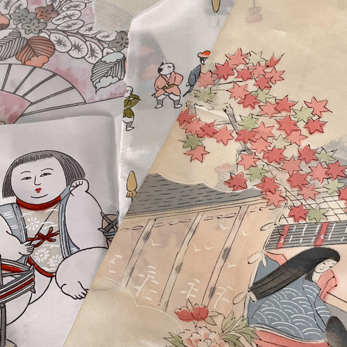 古布】面白い柄10枚セット羽二重【正絹】 生地 京屋 和小物キット専門