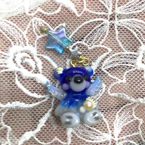 海で真珠を抱いた天使のくまちゃん♥ピアス(イヤリング)(´˘`＊)お誕生 