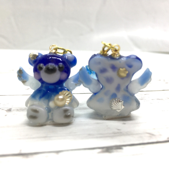 海で真珠を抱いた天使のくまちゃん♥ピアス(イヤリング)(´˘`＊)お誕生 
