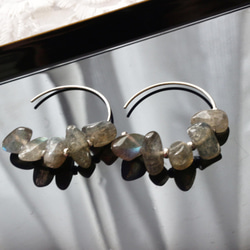 SV925 成人灰色拉長石大號圈形耳環 第3張的照片