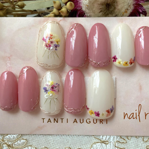 押し花ネイル♡ ～ ネイル ネイルチップ 春ネイル 押し花ネイル