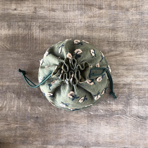 skip 丸底の巾着バッグ(khaki) ミナペルホネンファブリック使用 巾着
