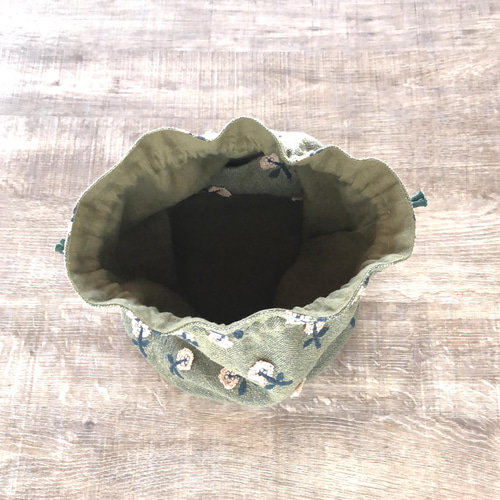 skip 丸底の巾着バッグ(khaki) ミナペルホネンファブリック使用 巾着