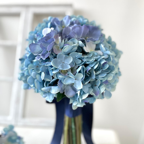 紫陽花のウェディングブーケ　高品質の造花　　　　ブートニア付 497c8d1c3015ca51ba1f19b3ee897c