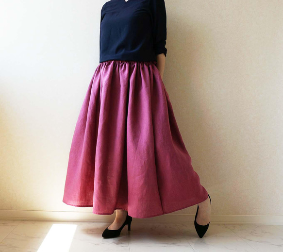 くすみピンクベルギーリネンロングスカート 1枚目の画像