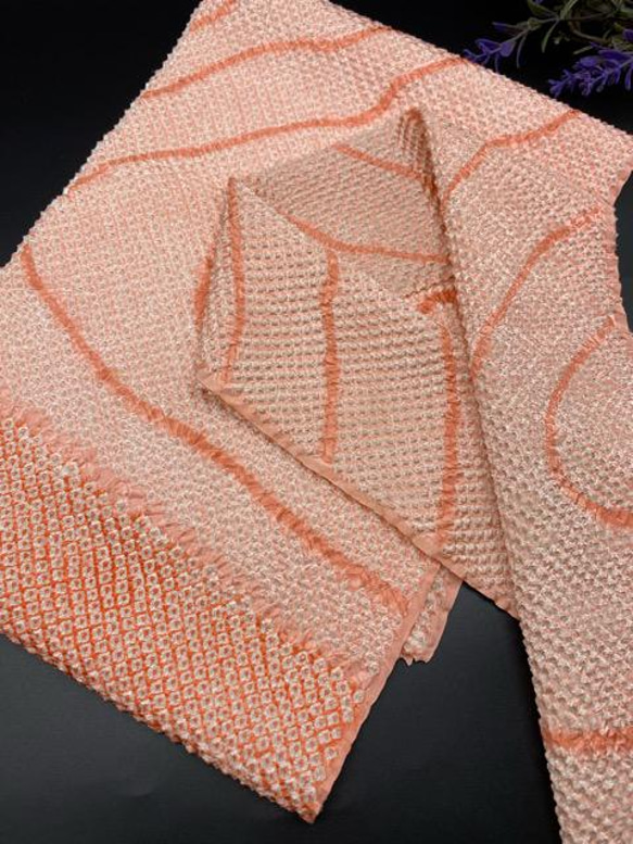 1383帯揚げ＆半衿セット　ハンドメイド　正絹　総絞り　同柄生地 3枚目の画像