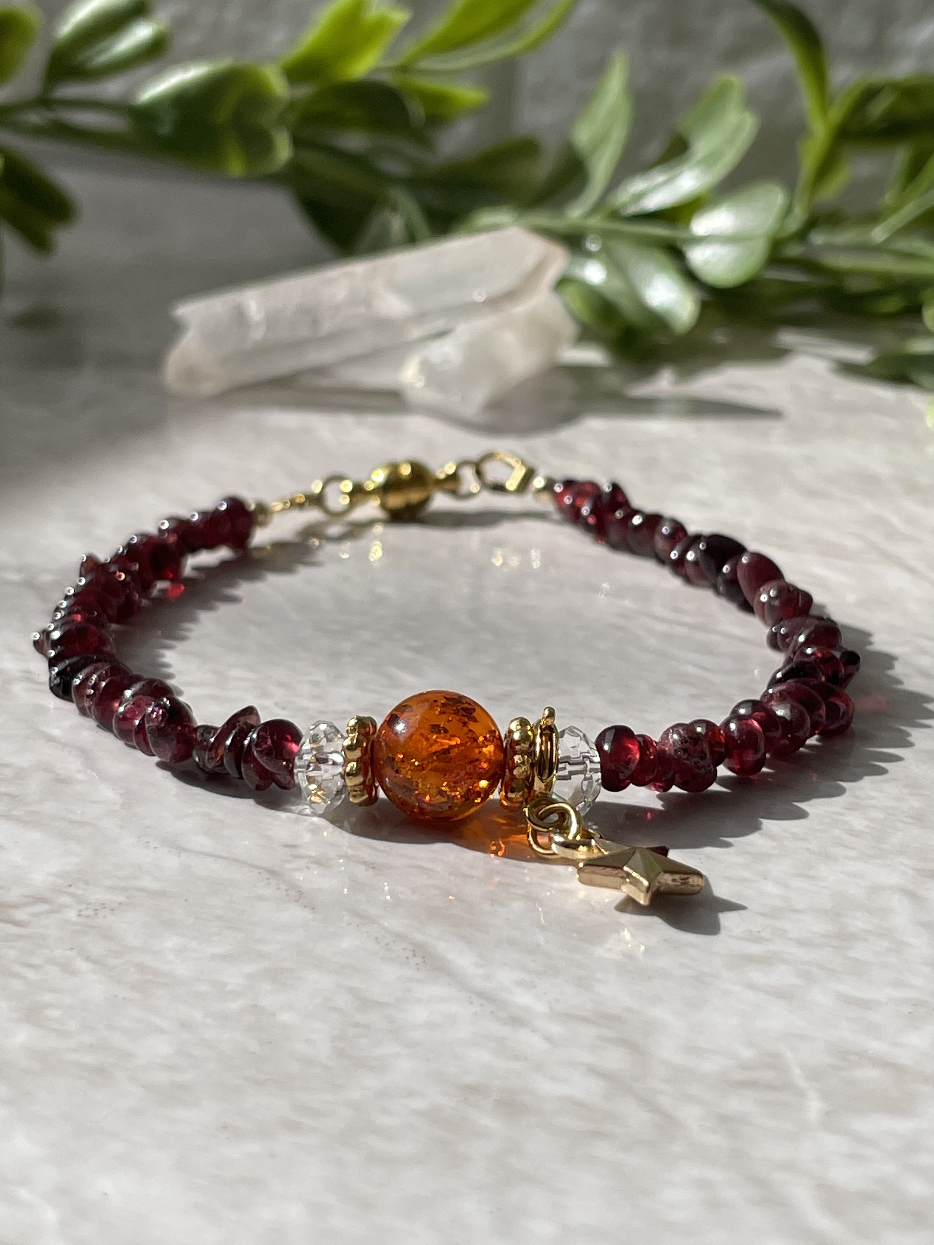 アンバー×ガーネット　ワンシード天然石ブレスレット⭐︎