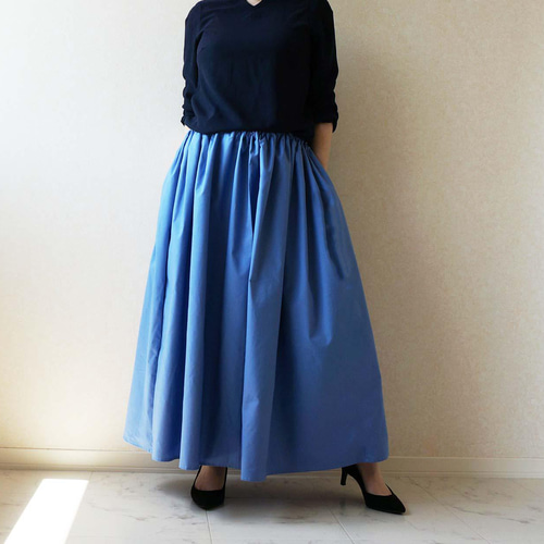 ふんわりダブルガーゼロイヤルブルースカート ロングスカート