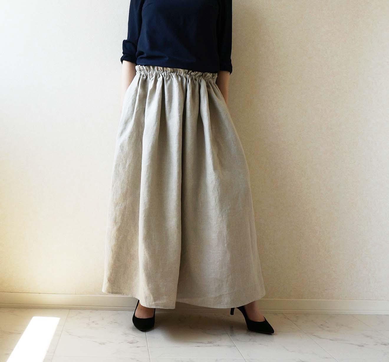 上品リネンベージュロングスカート