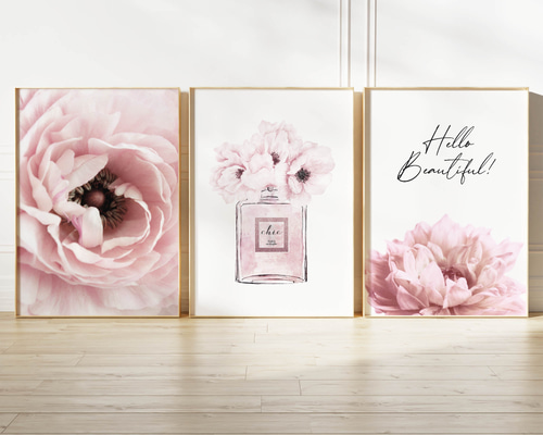 アートポスター シンプルモダン フローラル ピンク 北欧風 香水瓶