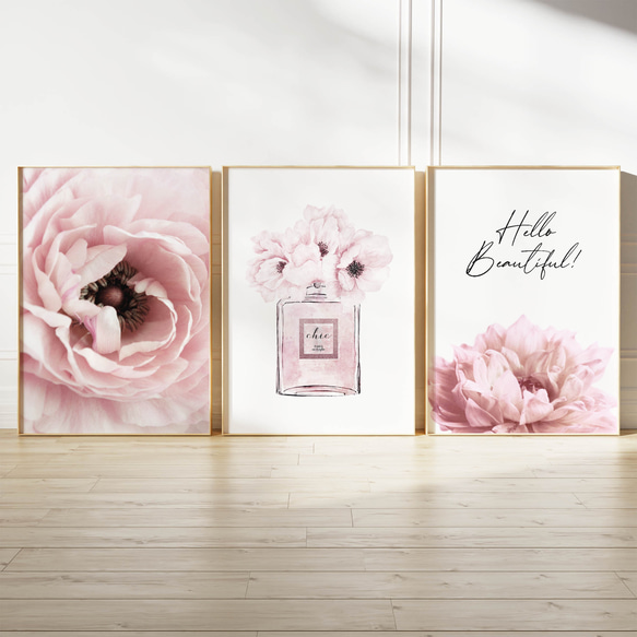 アートポスター シンプルモダン フローラル ピンク 北欧風 香水瓶
