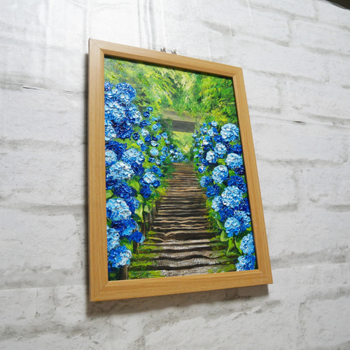 油絵 絵画【あじさいの道】 6686623731300121da37031fe0d16b