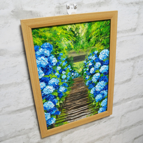油絵 絵画【あじさいの道】 絵画 HR 通販 14467765｜Creema