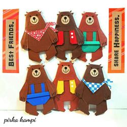 KUMA.No.8【折り紙】6匹の くま *** Bear その他素材 pirka kampi