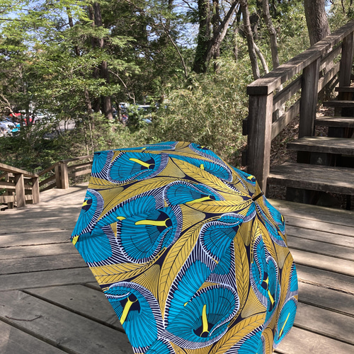 No.60 ハンドメイド アフリカンファブリック 持ち手竹製日傘 47cm