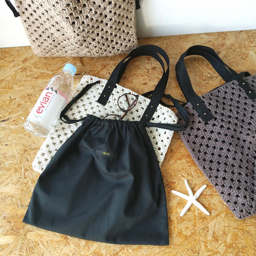 コットンニットバッグ☆巾着内袋付き☆サラっと綿100% トートバッグ 