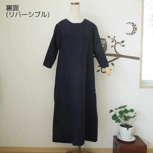 再入荷】bighug リネンリバーシブルドレス○ネイビー ワンピース holy 