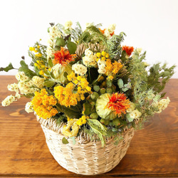 【お花畑のバスケット yellow】ドライフラワー ナチュラル ブーケ 母の日 花 アレンジメント ミモザ スターチス 7枚目の画像