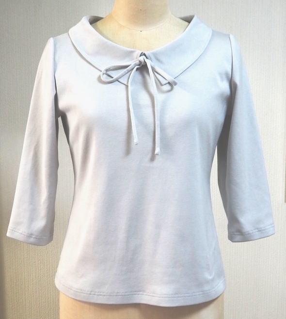 （再販）ショールカラーのリボン大好きＴシャツ（淡グレイ）