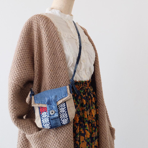 SA　デニムリメイク　キノコ刺繍のポシェット　ハンドメイド SA様専用 デニムリメイク キノコ刺繍のポシェット ハンドメイド こぎん
