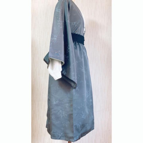 展示品　◇着物リメイク◇  セットアップ　道行　ゴムベルト付き　紺×赤　1点もの 展示品 ◇着物リメイク◇ セットアップ 道行 ゴムベルト付き 紺