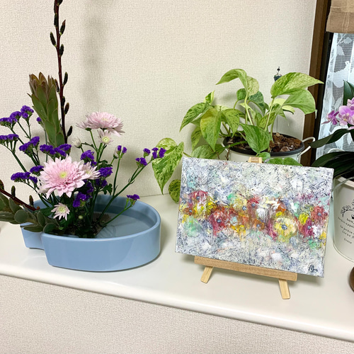 油絵 専用 カラフルな花瓶のお花 抽象画