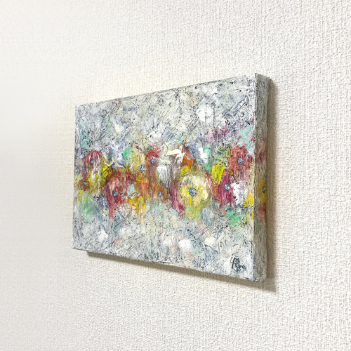 原画 油絵 フラワーライン 花のアート 抽象画 SM/サムホール