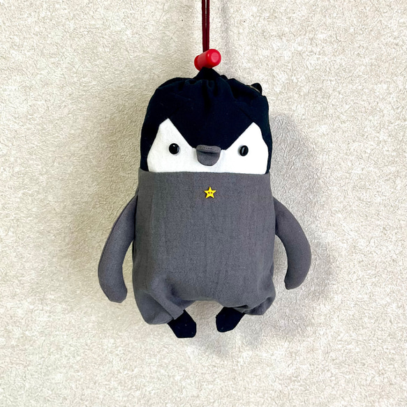 ペンギン巾着 サイズS□Dカン付き ペンギンポーチ 小さいサイズ