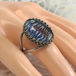 １９４０年代   サファイア&アメジスト vintage glass ridge ring（SV925可能） 17枚目の画像