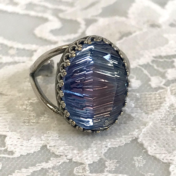 １９４０年代   サファイア&アメジスト vintage glass ridge ring（SV925可能） 9枚目の画像