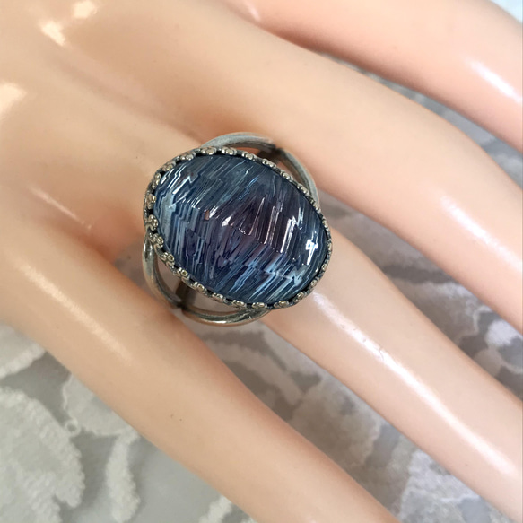 １９４０年代   サファイア&アメジスト vintage glass ridge ring（SV925可能） 11枚目の画像