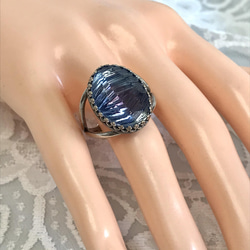 １９４０年代   サファイア&アメジスト vintage glass ridge ring（SV925可能） 12枚目の画像