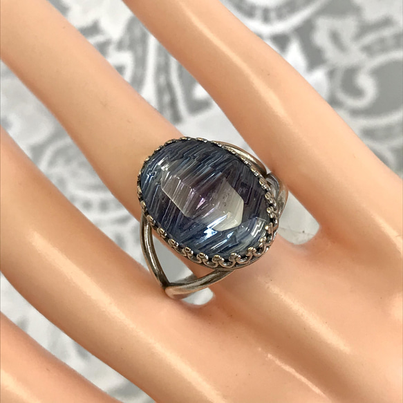 １９４０年代   サファイア&アメジスト vintage glass ridge ring（SV925可能） 8枚目の画像