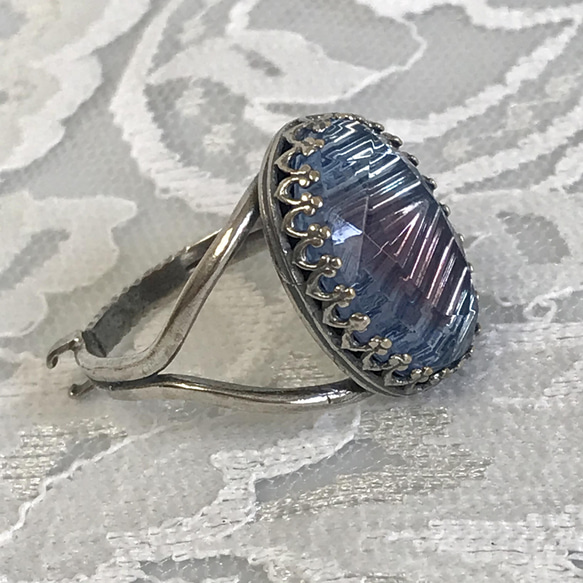 １９４０年代   サファイア&アメジスト vintage glass ridge ring（SV925可能） 13枚目の画像