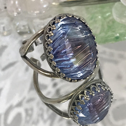 １９４０年代   サファイア&アメジスト vintage glass ridge ring（SV925可能） 6枚目の画像