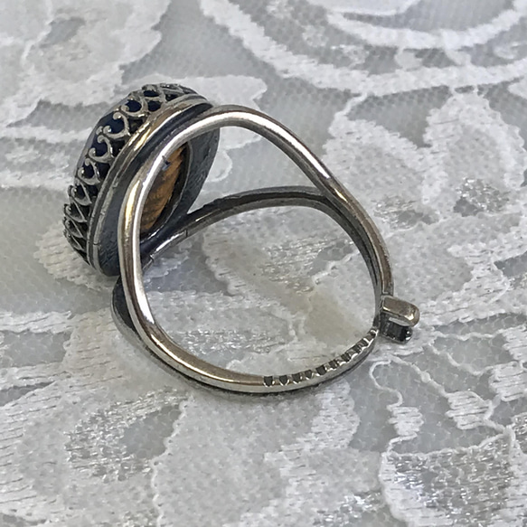 １９４０年代   サファイア&アメジスト vintage glass ridge ring（SV925可能） 10枚目の画像